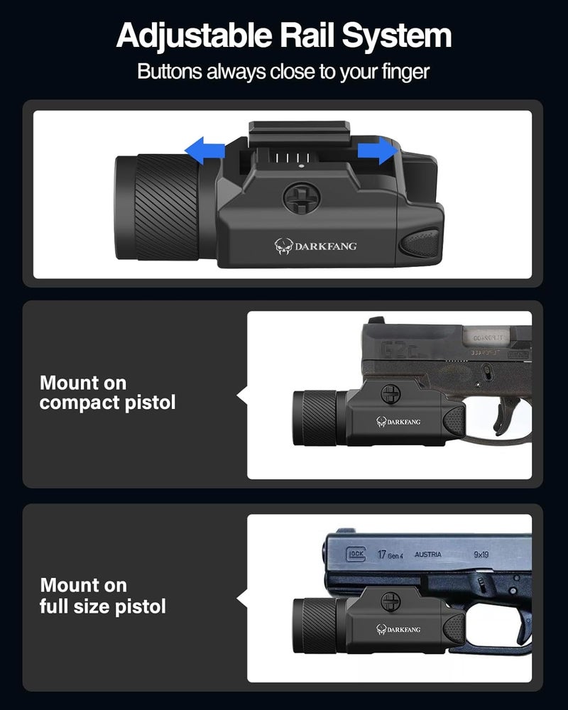 DARKFANG Tactical Flashlight 1500 Lumen for Shotgun/Pistol Light with Momentary/Strobe Function for 1913 Picatinny Rail - Image 3